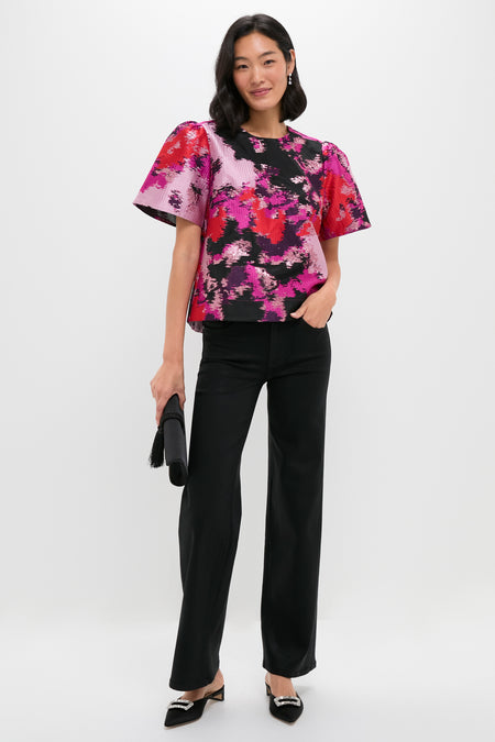 Pink and Red Lurex Abstract Jacquard Lyla Blouse