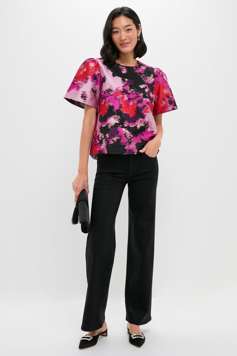 Pink and Red Lurex Abstract Jacquard Lyla Blouse