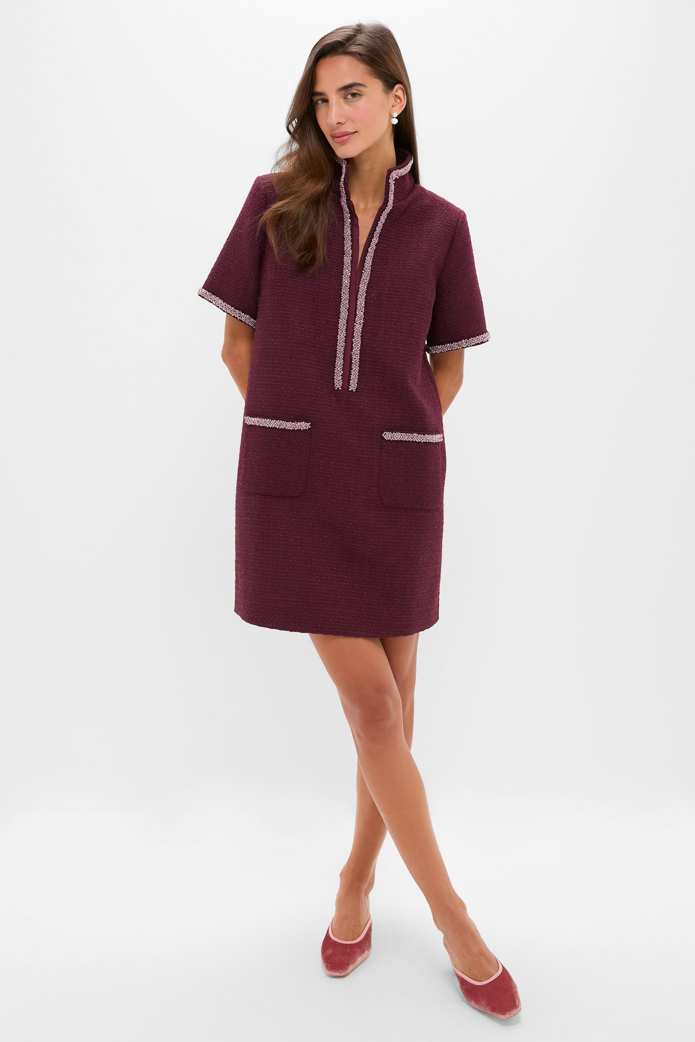 Winetasting Tweed Embellished Ophelia Dress