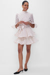 Cream and Black Polka Dot Pleated Sleeved Mini Dress