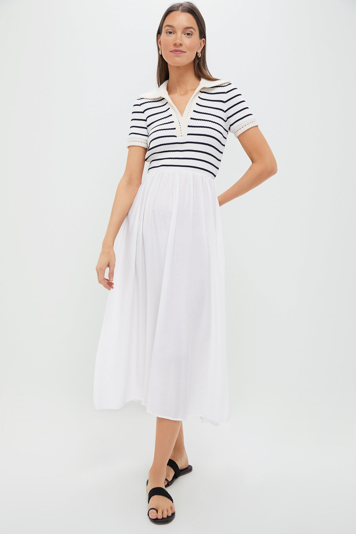 Ivory Striped Polo Midi Dress | Moon River