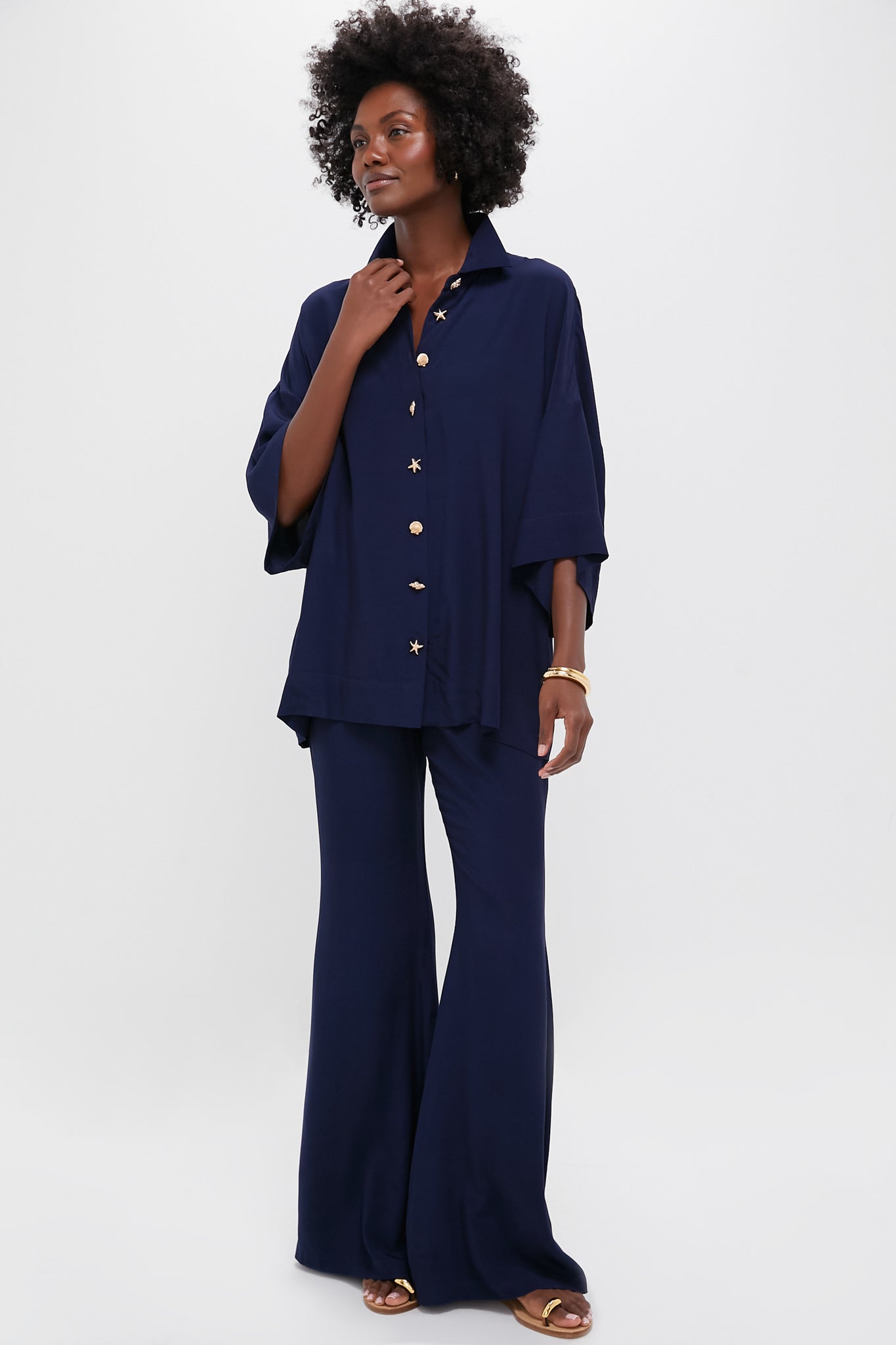 Navy Viscose Charmeuse Nautilus Blouse