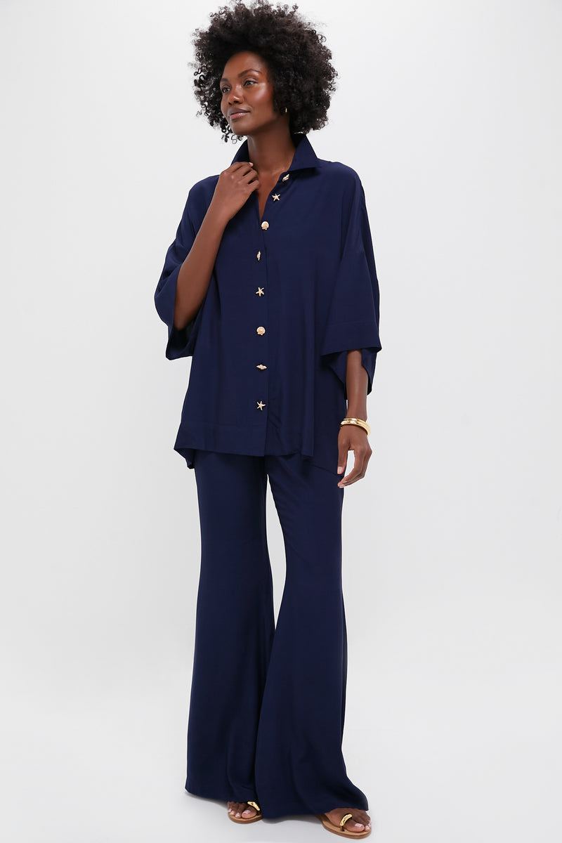 Navy Viscose Charmeuse Nautilus Blouse