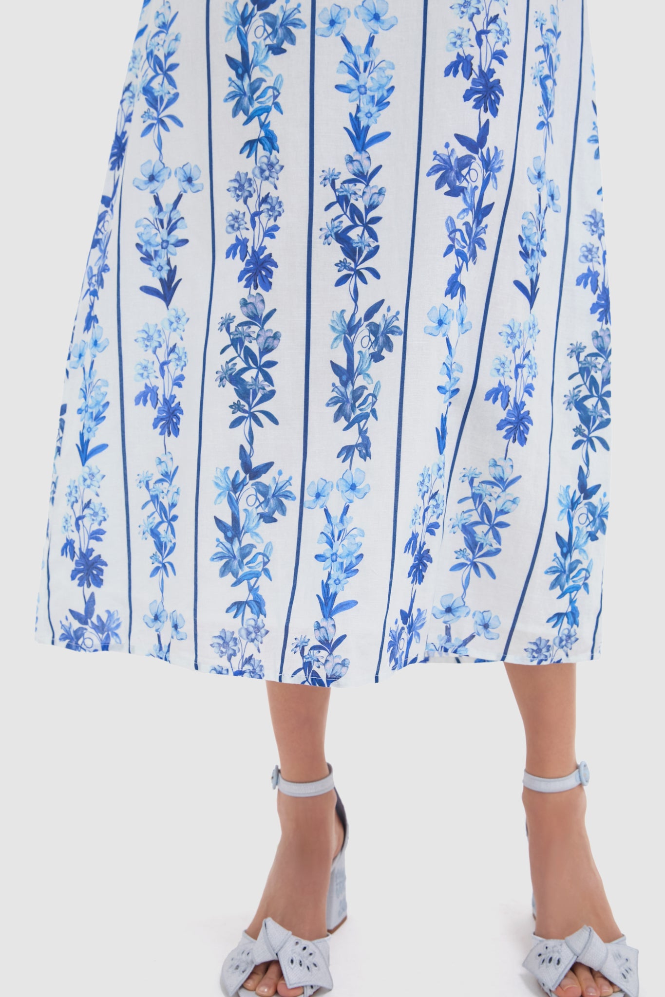 Blue Floral and Stripe Minnie Midi Dress