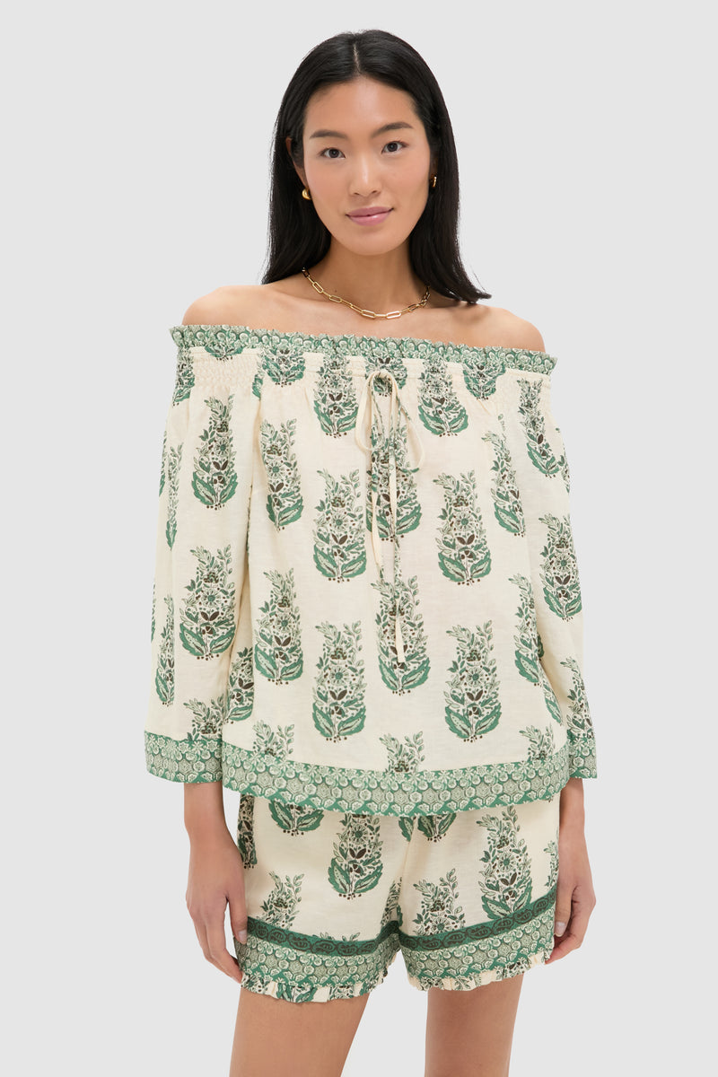 Jade Terrace Cotton Linen Off the Shoulder Ashleigh Blouse