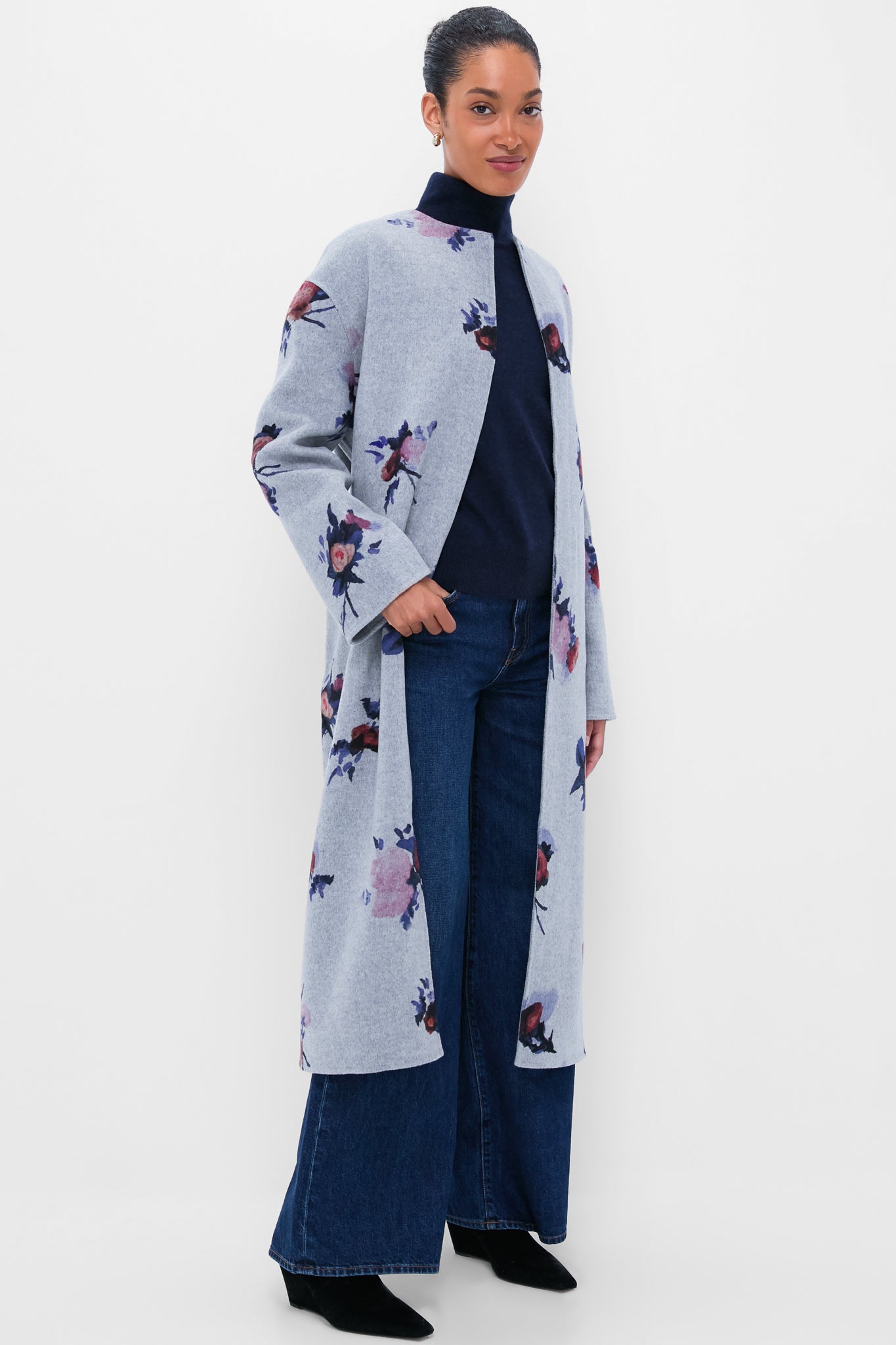 Painted Rose Grey Melange Oversize Belted Coat | ERDEM