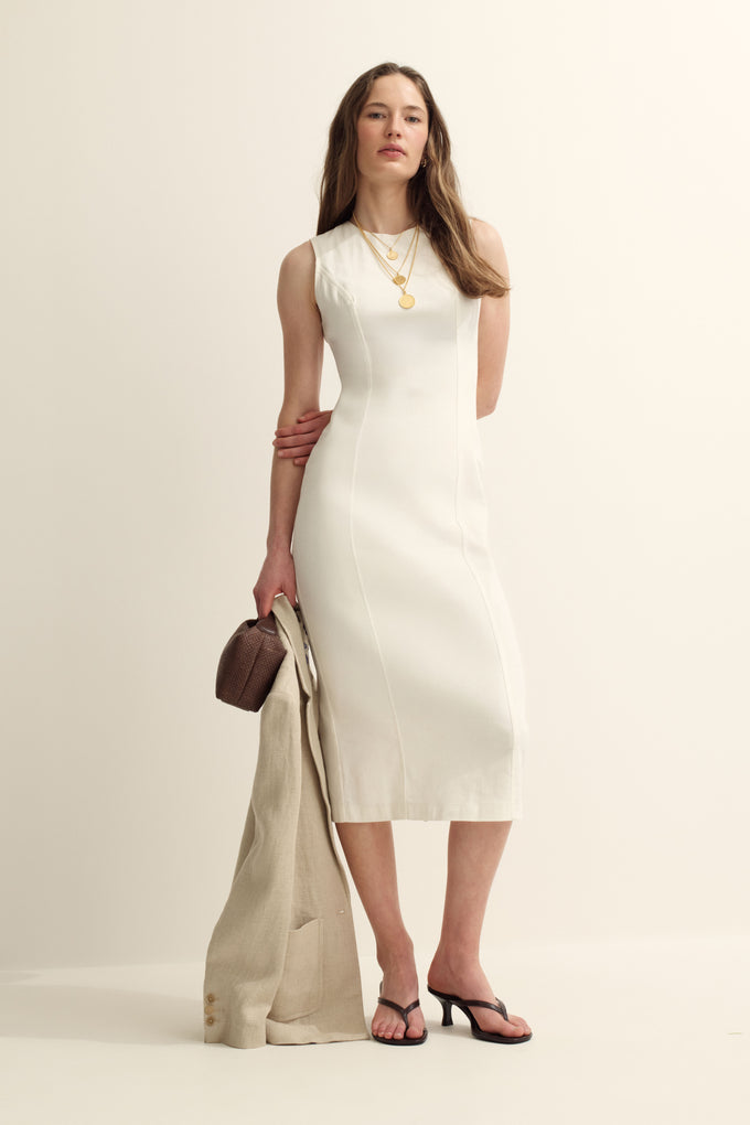 White Stretch Denim Aime Midi Dress | Hyacinth House White Stretch Denim Aime Midi Dress | Hyacinth House
