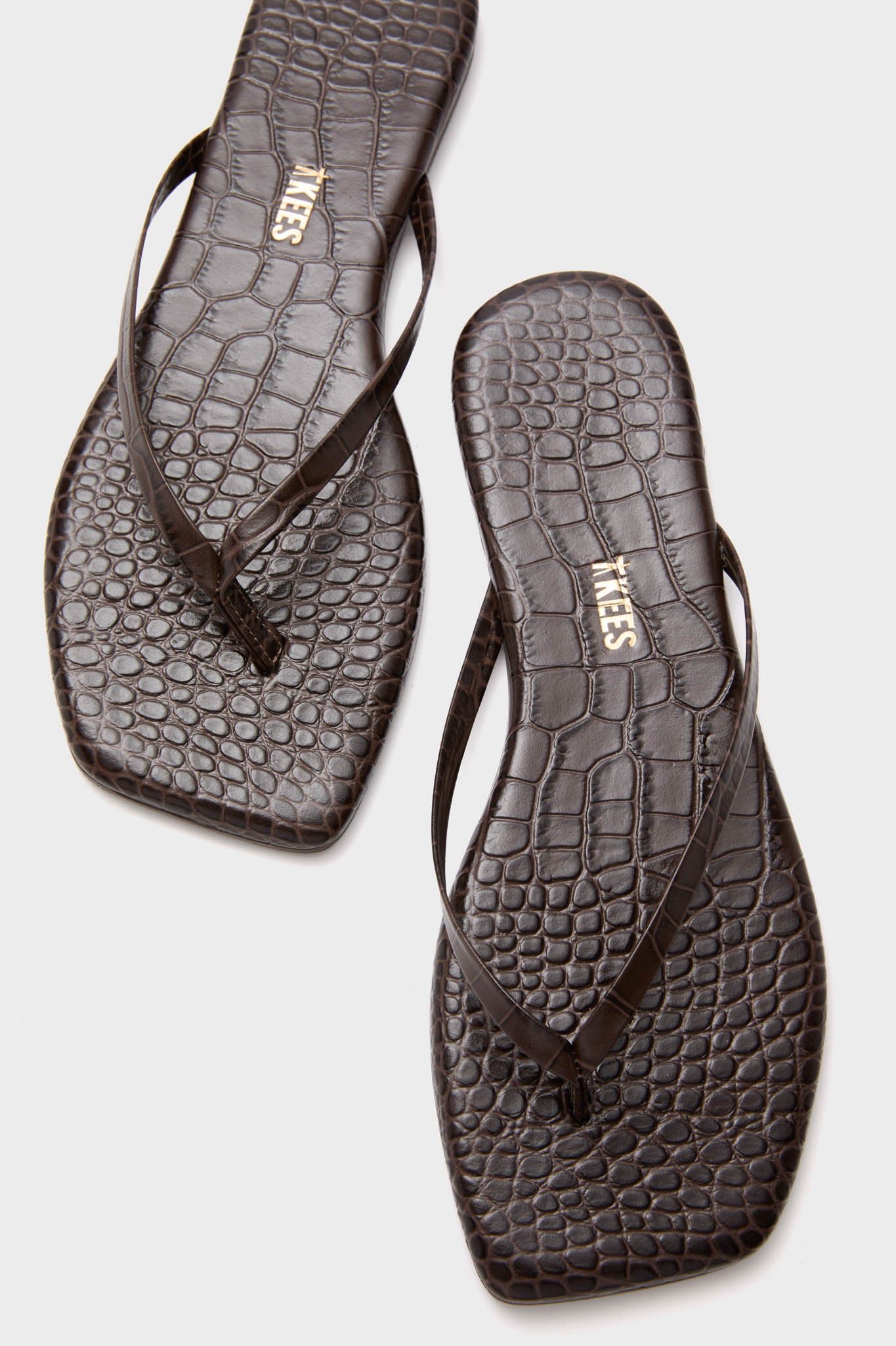 Carob Croc Square Toe Lily Flip Flops