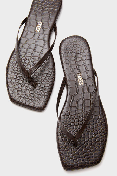 Carob Croc Square Toe Lily Flip Flops