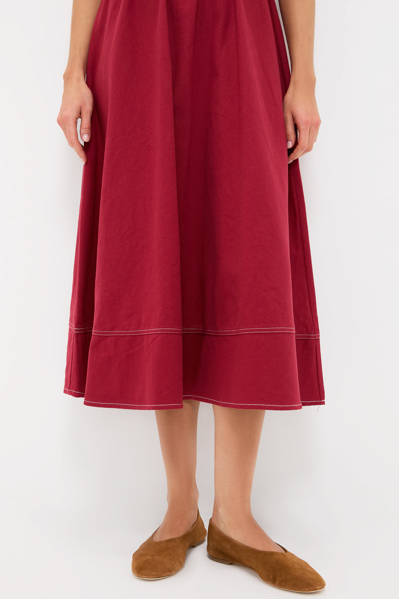 Oxblood Puff Sleeve Midi Dress