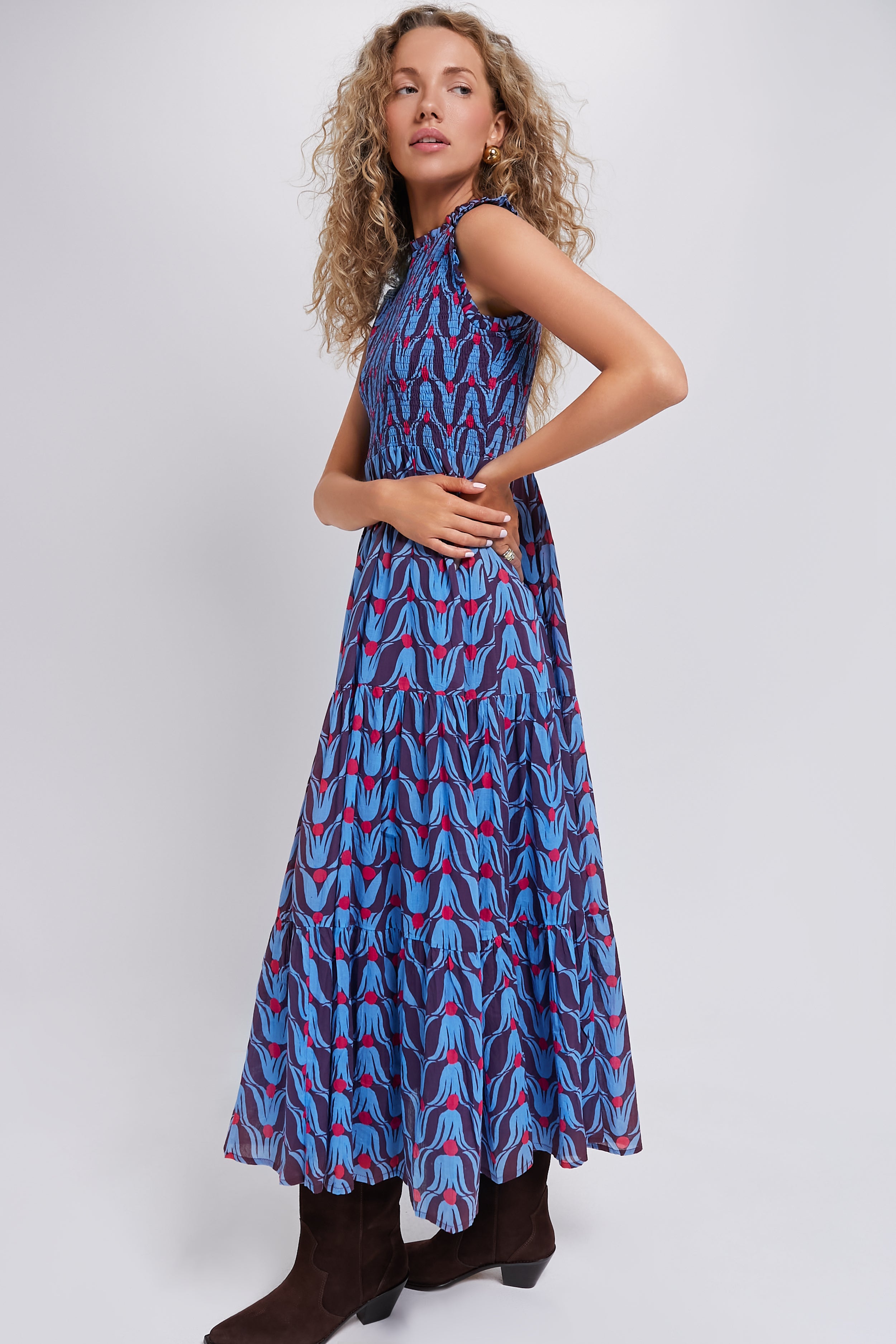 Exclusive Tulip Red Sleeveless Smocked Maxi | Oliphant