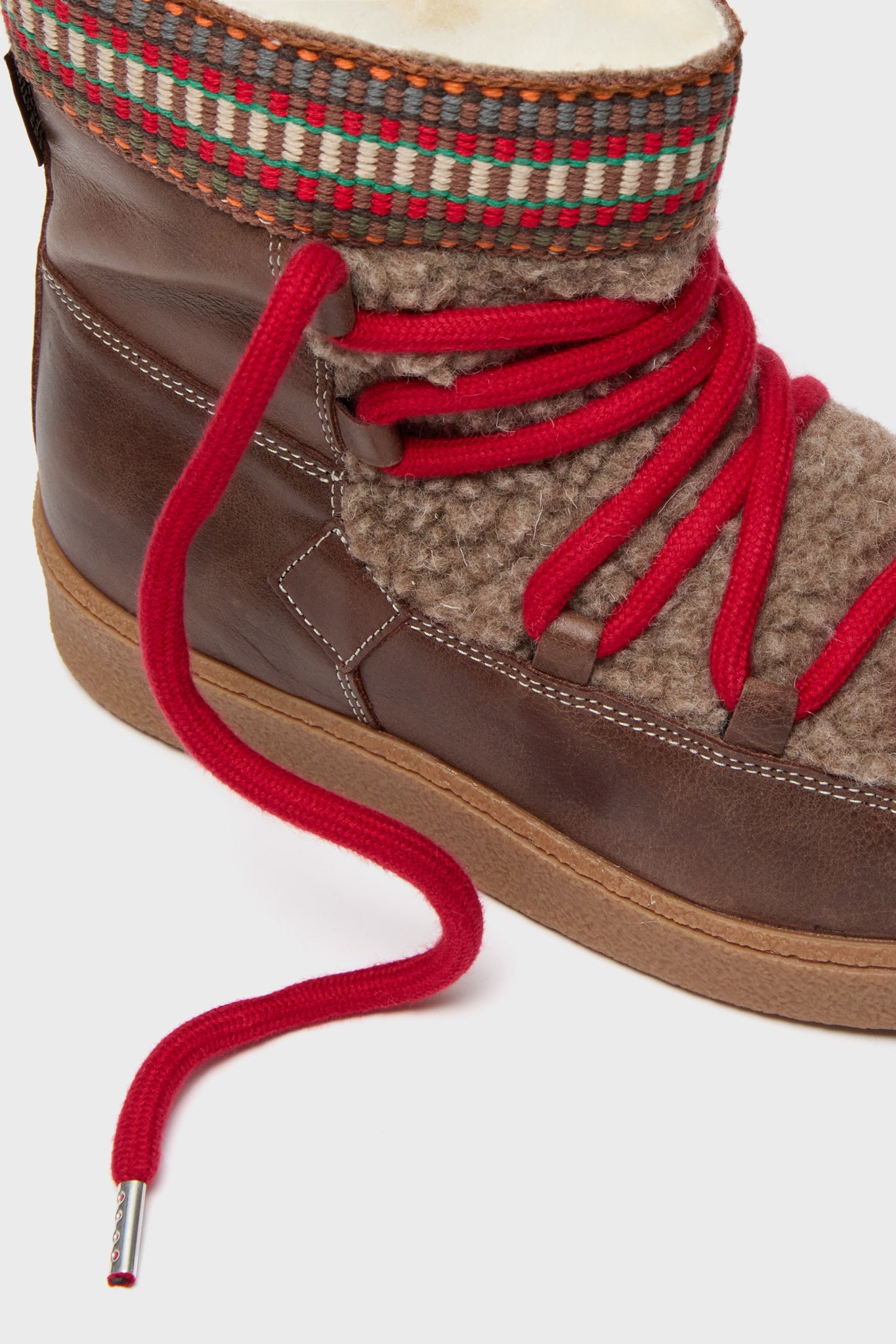 Dark Brown and Multi Cosmos Leather Wool-Lined Boots