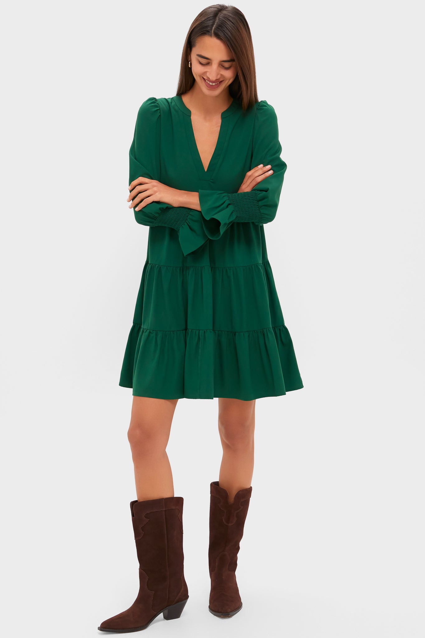 Pomander Place Hunter Green Crepe Kenzo Dress Hunter Green / XS Pomander Place Hunter Green Crepe Kenzo Dress Hunter Green / XS