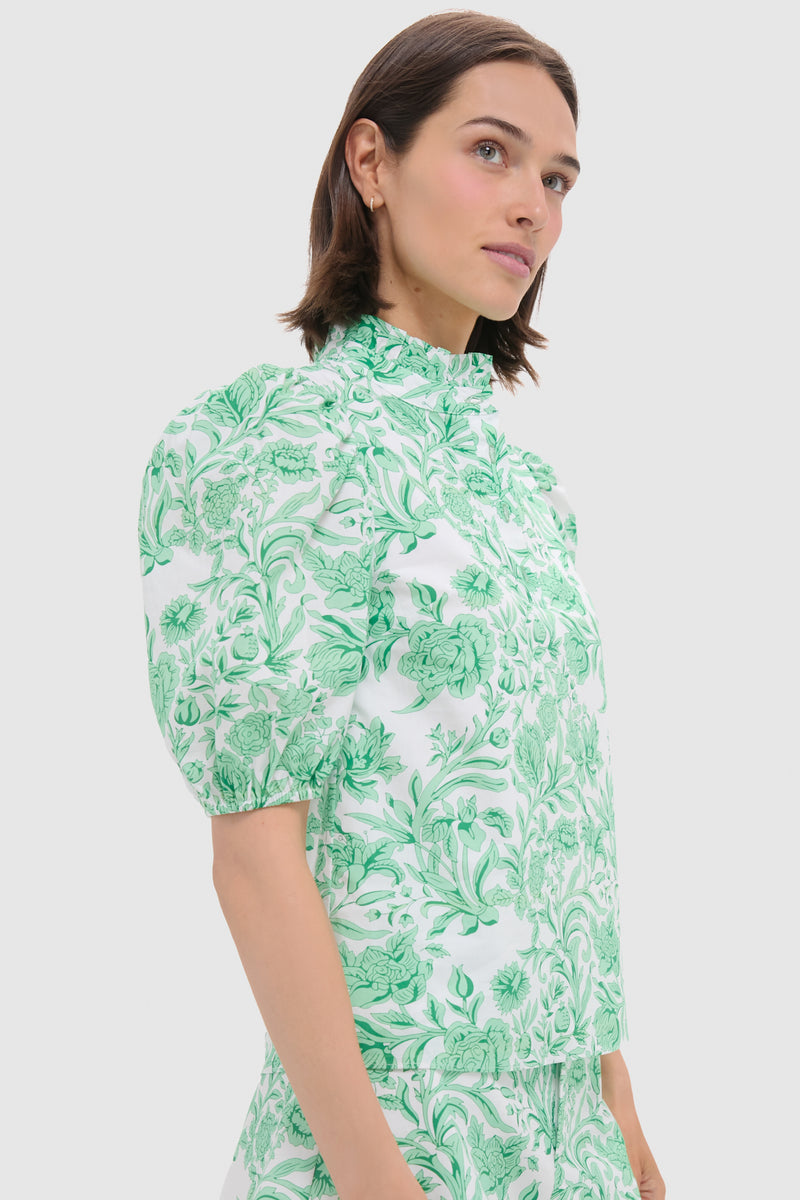 Mint Green Vine Floral Florence Blouse