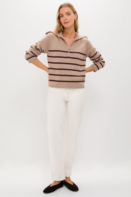 Tan & Brown Stripe Jasper Quarter Zip Sweater