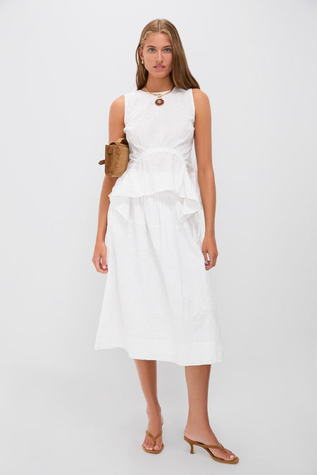 White Camden Cotton Poplin Midi Skirt
