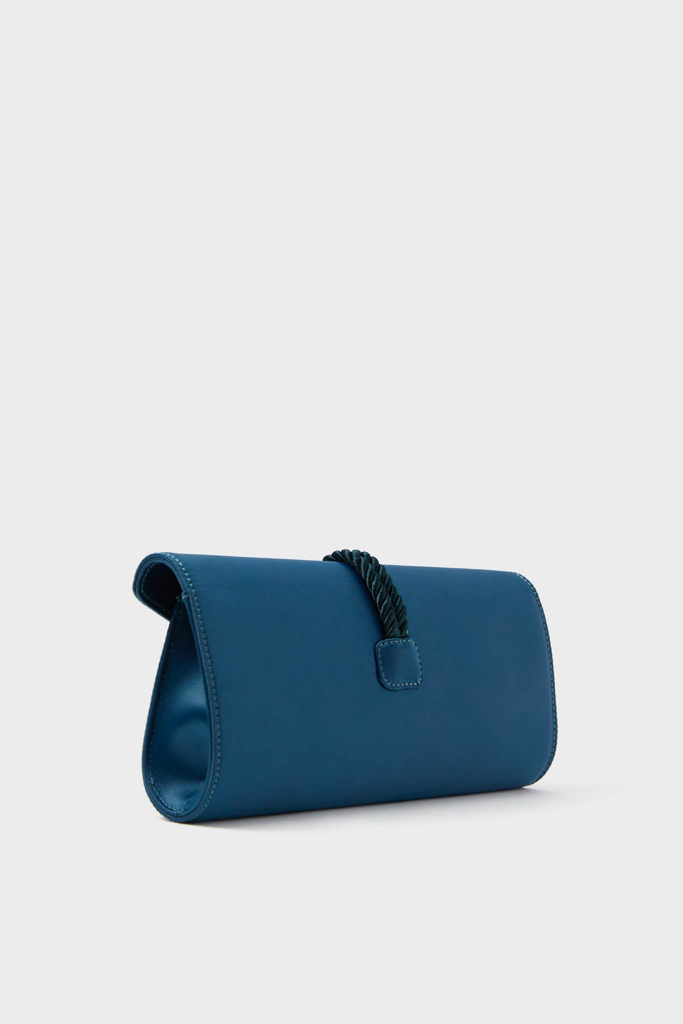 Peacock Blue Satin Gabrielle Clutch, showcasing a classic envelope shape with a braided tassel handle, embodies effortless elegance for high-end, fun evening events.