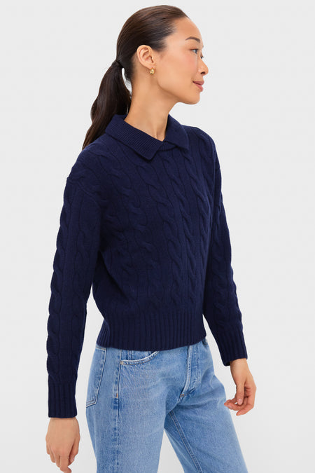 Hunter Navy Long Sleeve Collared Pullover Sweater