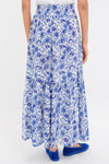Exclusive Blue Morning Flower Print Shirred Skirt