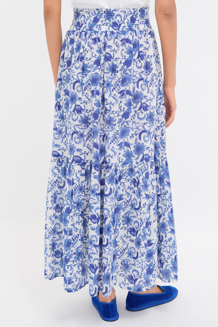 Exclusive Blue Morning Flower Print Shirred Skirt