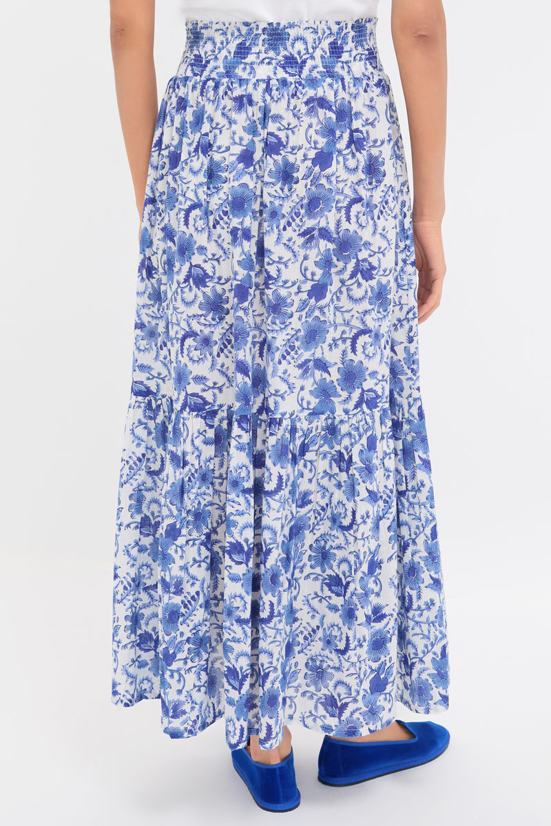 Exclusive Blue Morning Flower Print Shirred Skirt