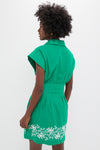 Garden Green Embroidered Cotton Linen Mini Callie Dress
