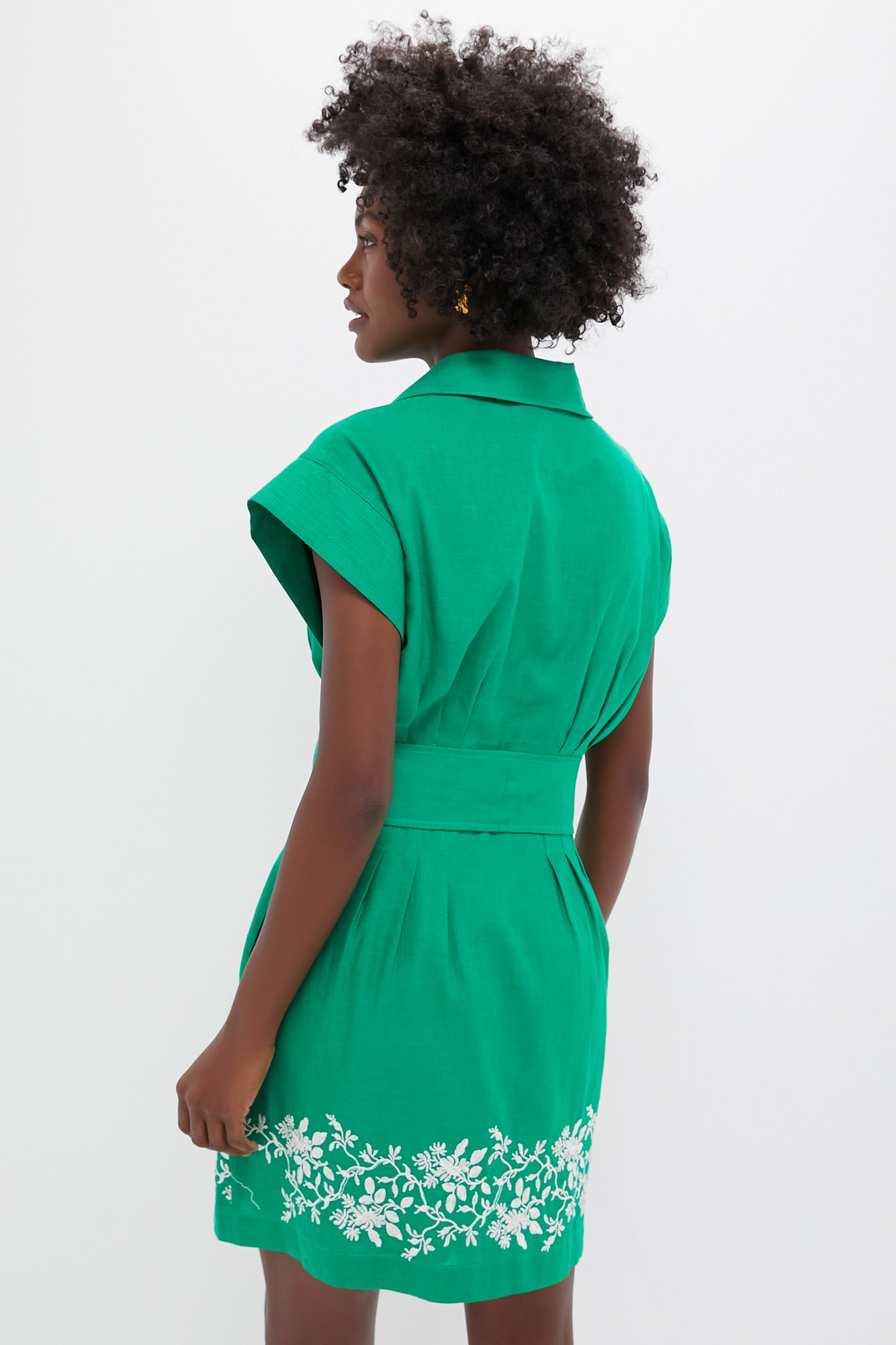 Garden Green Embroidered Cotton Linen Mini Callie Dress