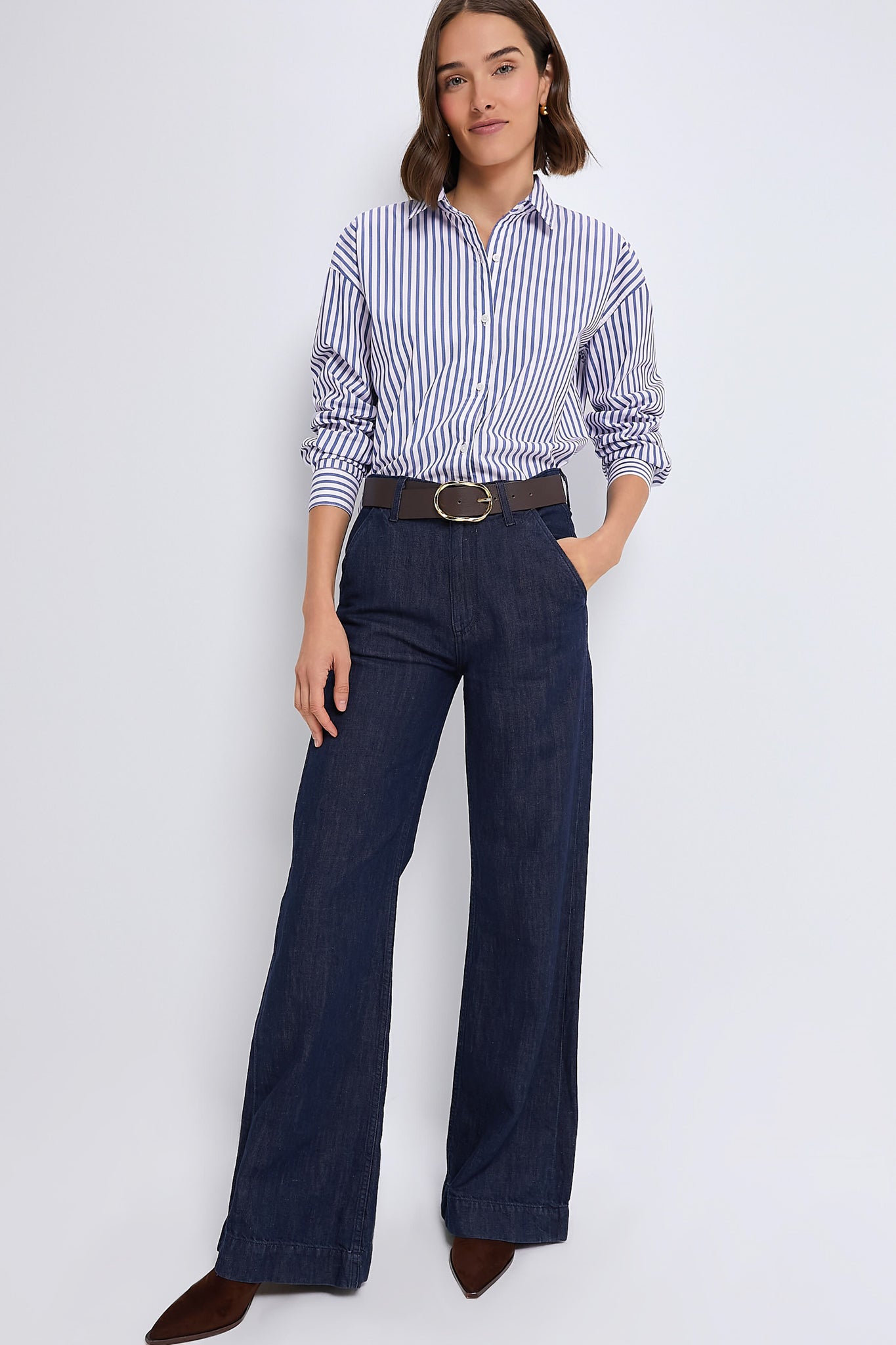 Blue Stripe Cropped Jasper Button Down