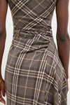 Chocolate Plaid Burke Sleeveless Draped Midi Dress