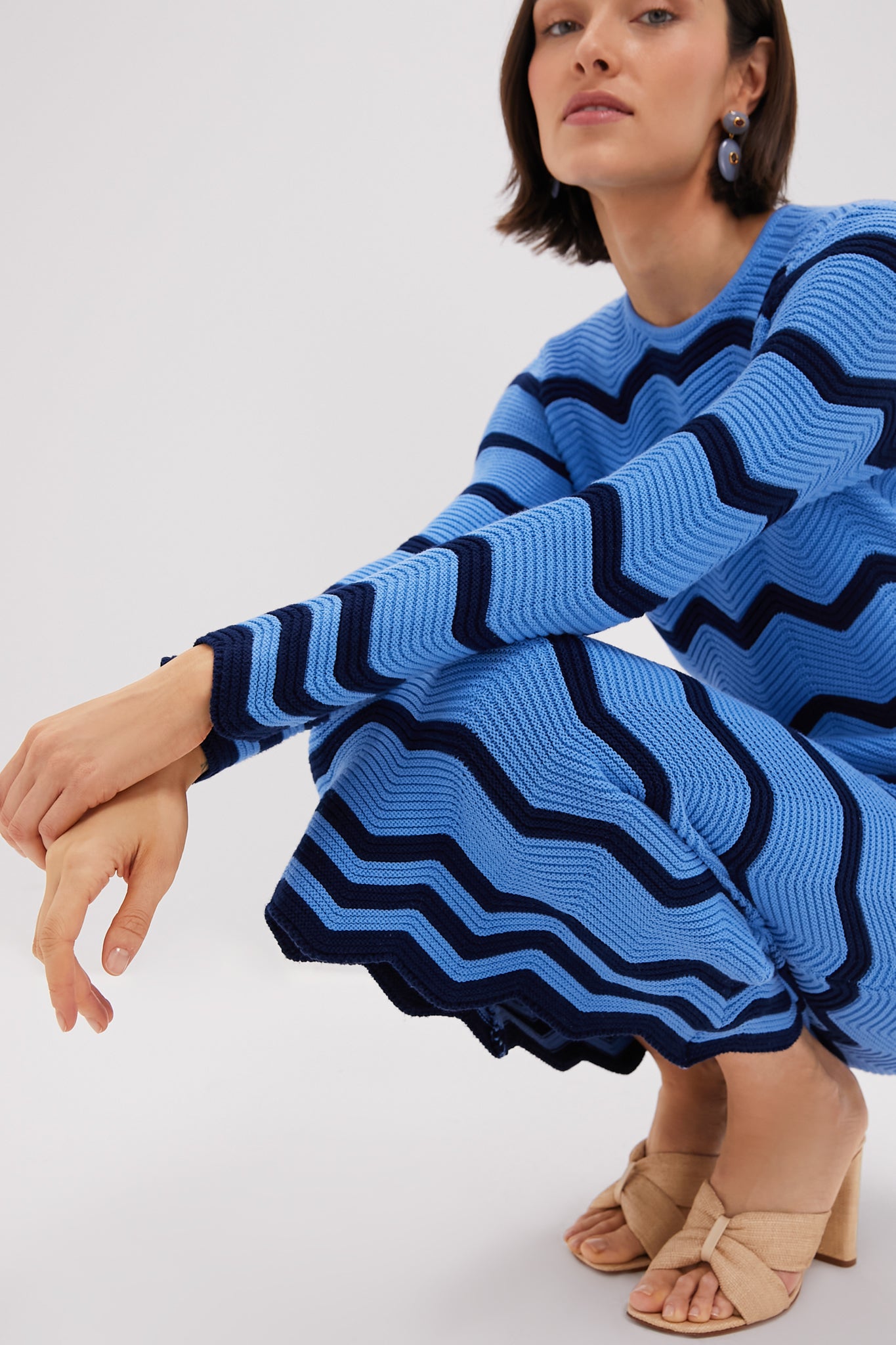 Cornflower Blue & Navy Zig-Zag Stripe Callan Knit Midi Dress | Hyacinth House Cornflower Blue & Navy Zig-Zag Stripe Callan Knit Midi Dress | Hyacinth House
