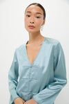 Ice Blue Satin Tatiana Blouse