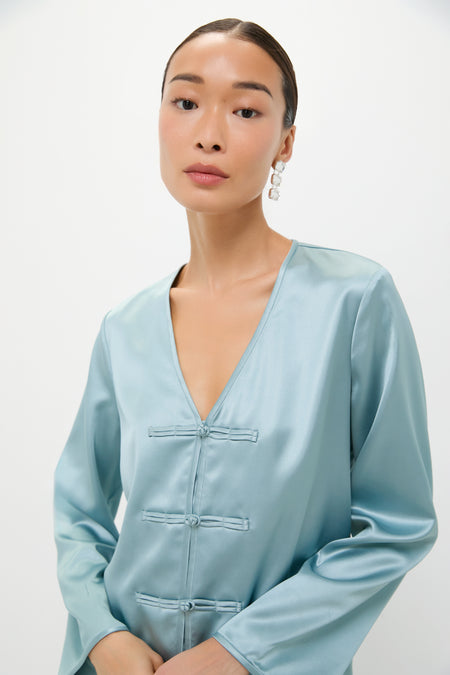 Ice Blue Satin Tatiana Blouse