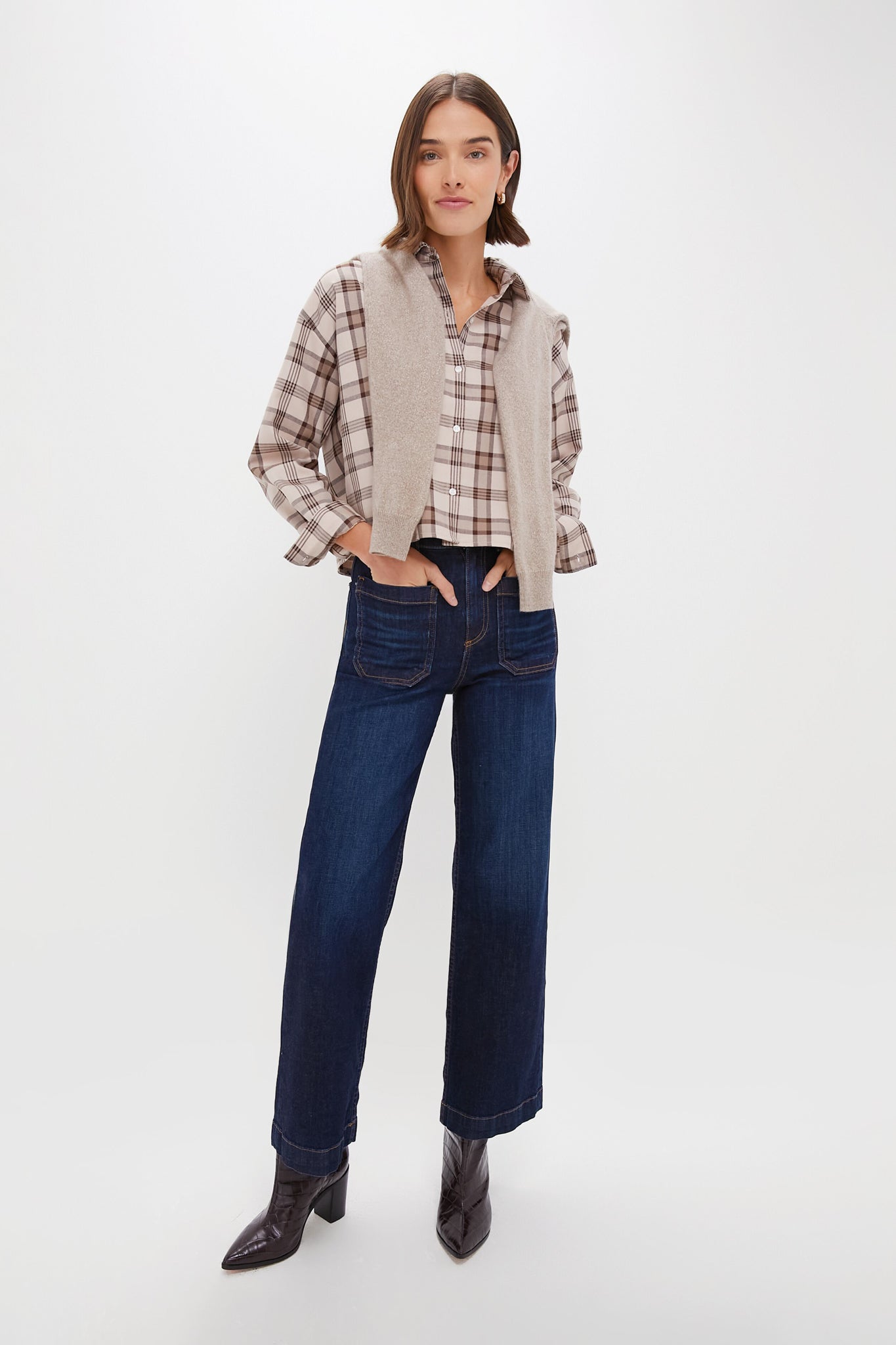Brown Plaid Cropped Jasper Button Down