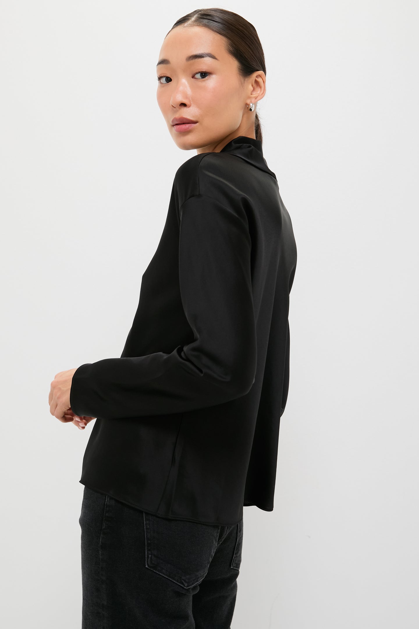 Black Barb Long Sleeve Cowl Neck Shirt
