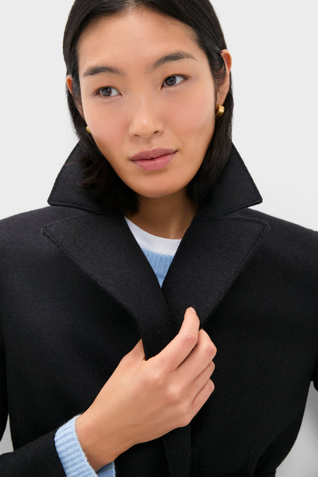 Black Pressed Wool Long Maxi Coat