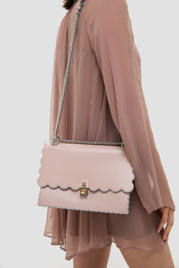 Fendi Light Pink Vitello Liberty Scalloped Studded Kan I Shoulder Bag
