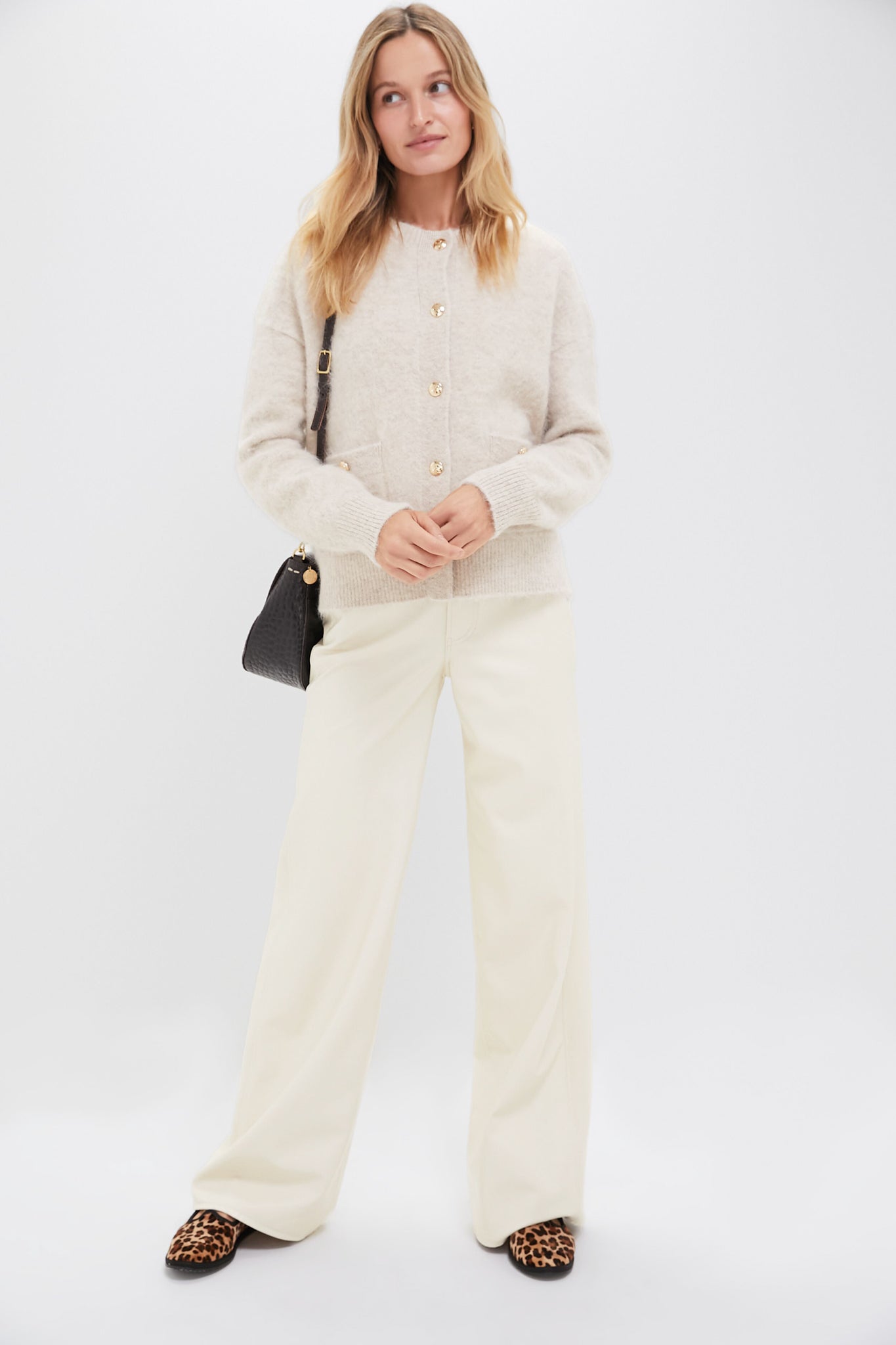 Ecru Vegan Leather Taylor High Rise Wide Leg | Veronica Beard