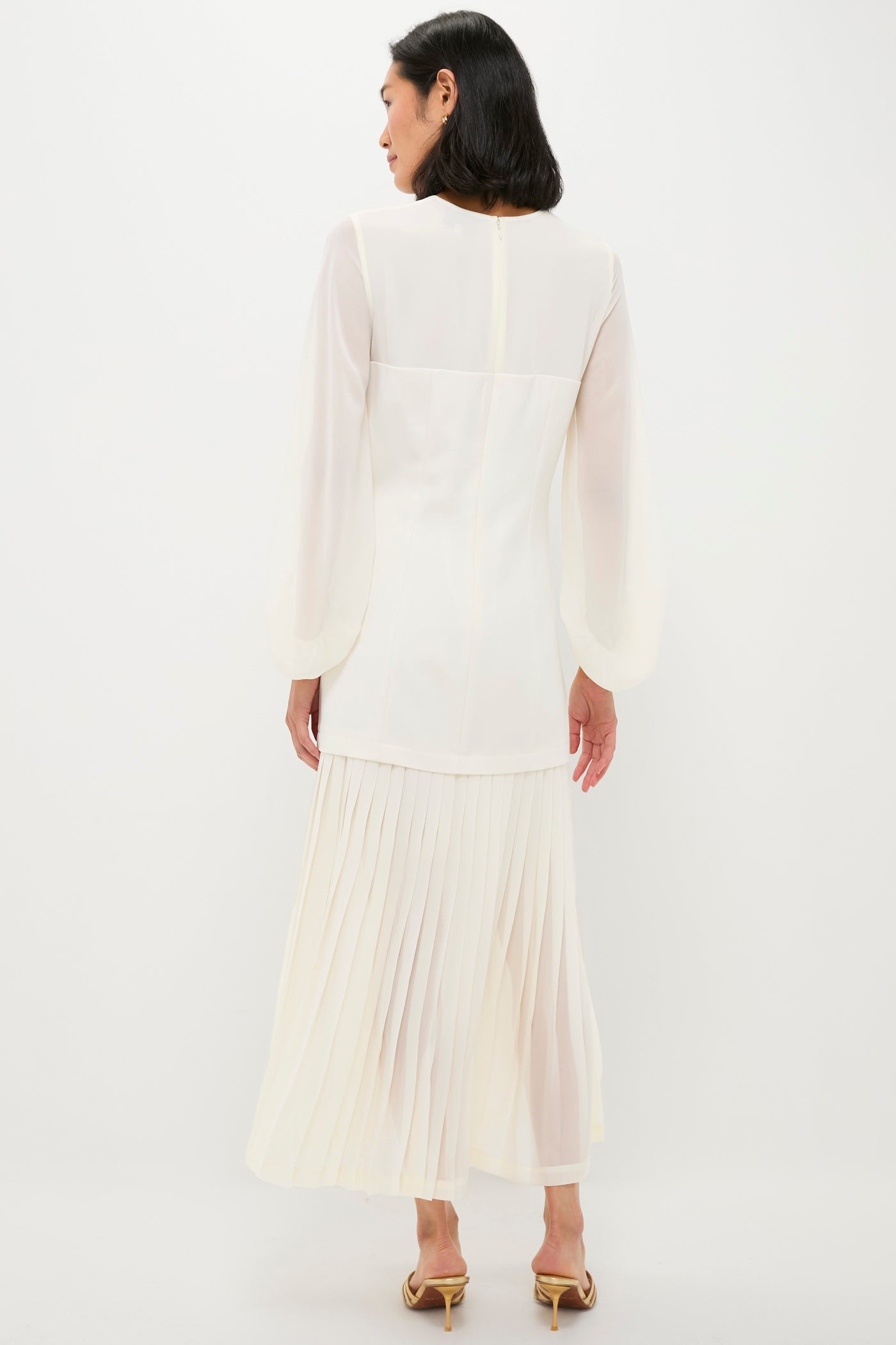 Ivory Chiffon Pleated Lorraine Dress