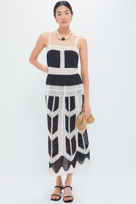 Black and Cream Rhiannon Lace Slip Dress