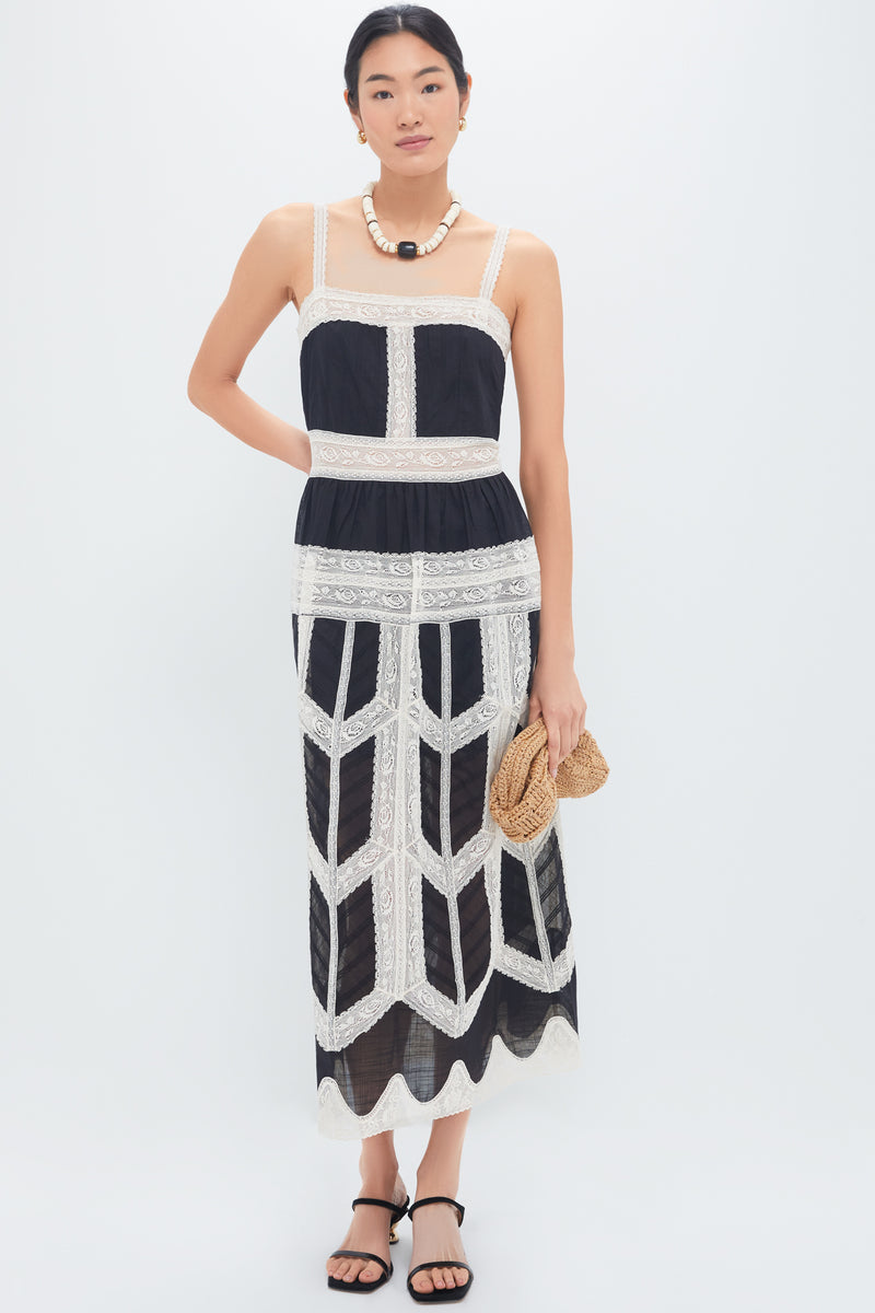 Black and Cream Rhiannon Lace Slip Dress
