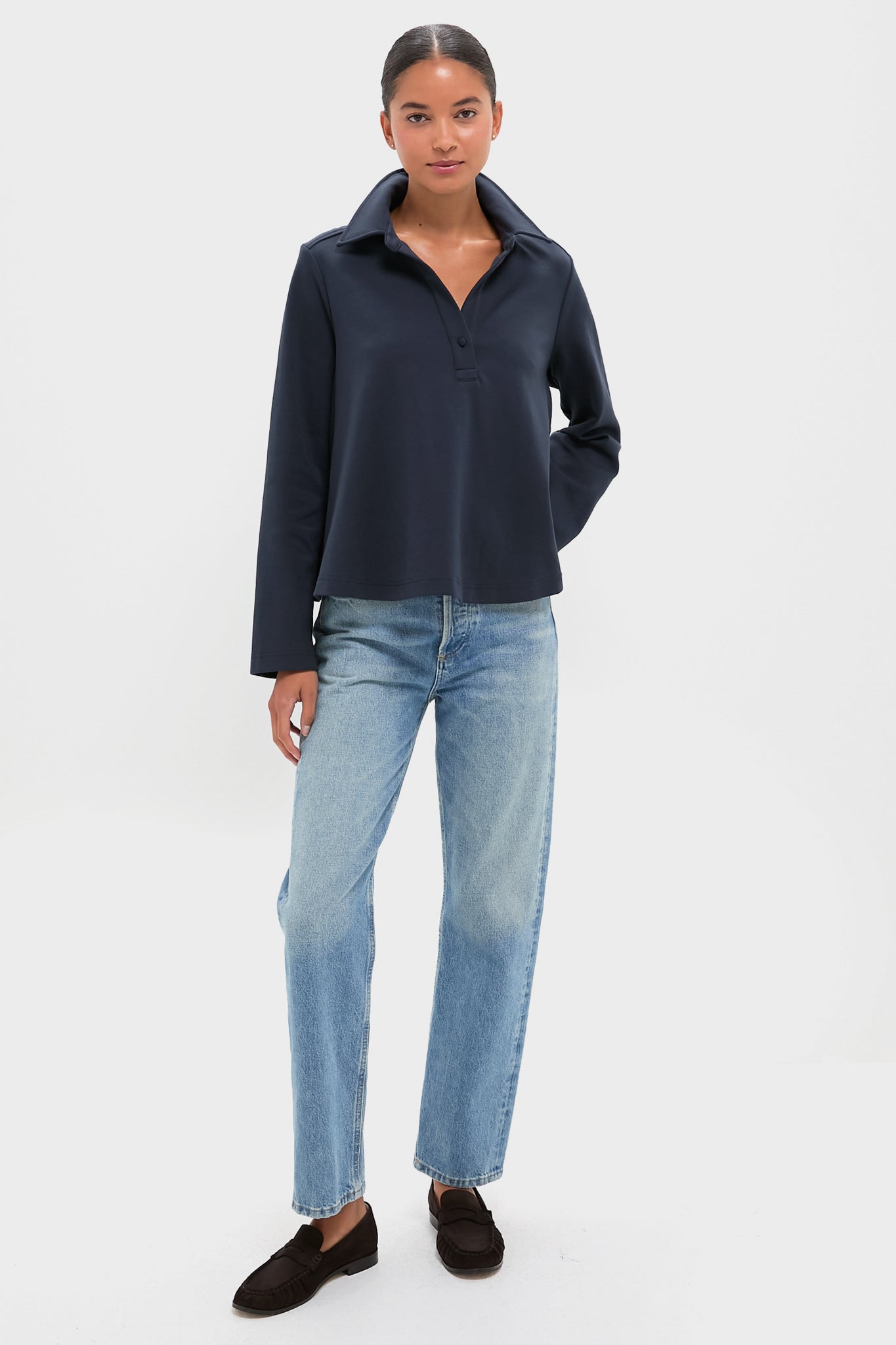Navy Carlyn Long Sleeve Polo