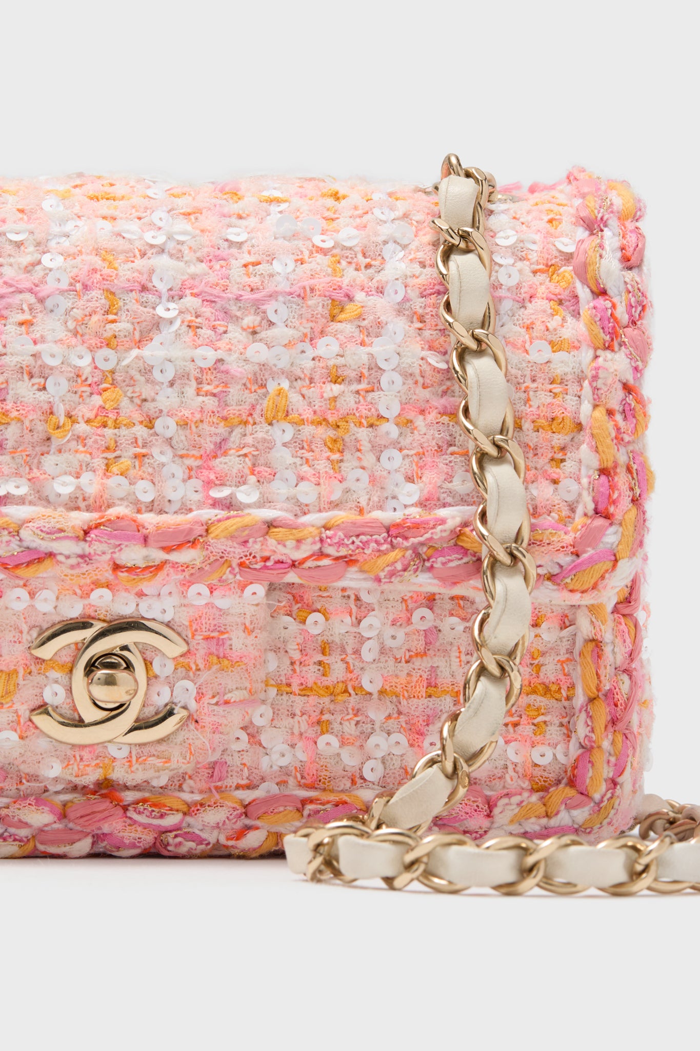 CHANEL Pink Tweed Classic Rectangular Flap Bag