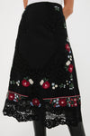 Black Rosaline Embroidery Midi Skirt