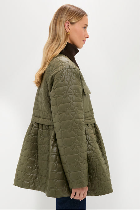 Kalamata Shiny Quilt Midi Jacket with Flare