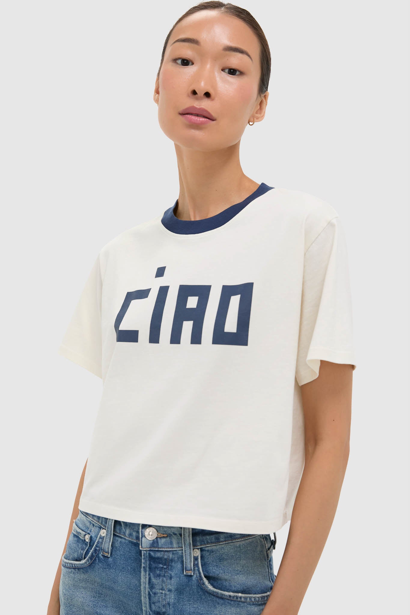 Cream and Navy Le Carre Tee