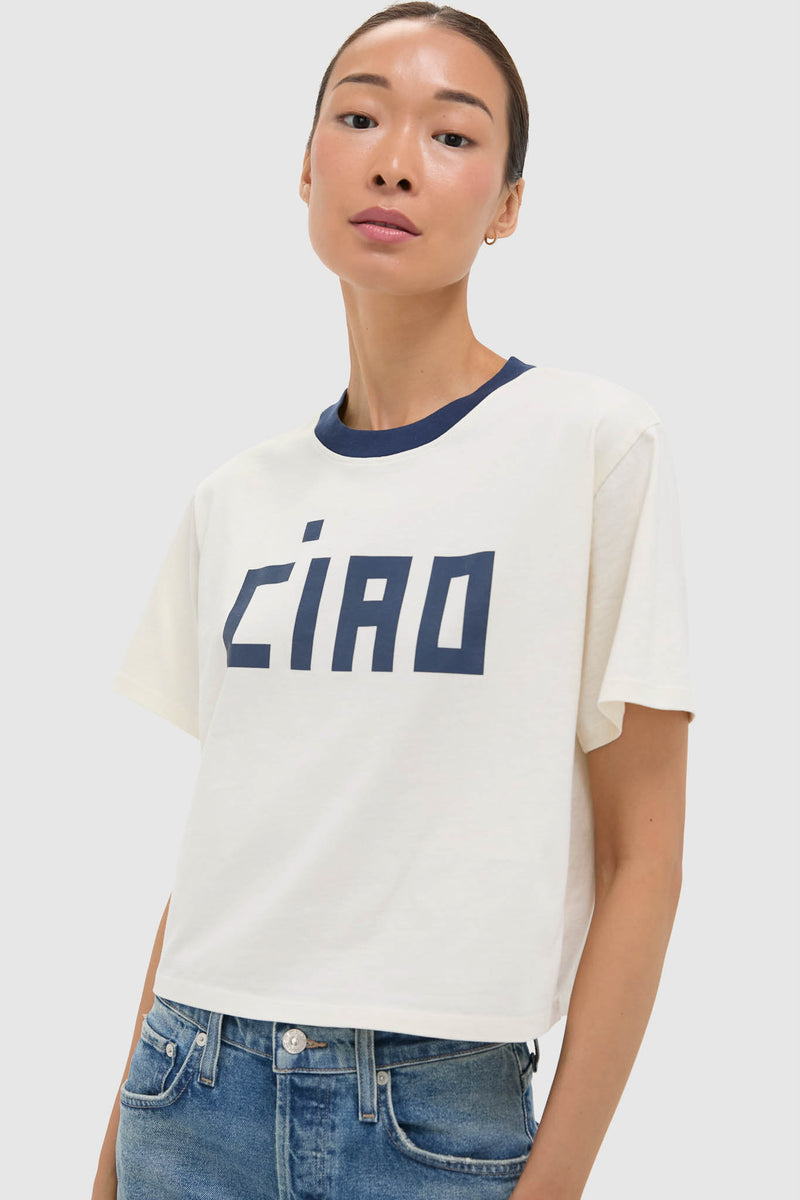 Cream and Navy Le Carre Tee