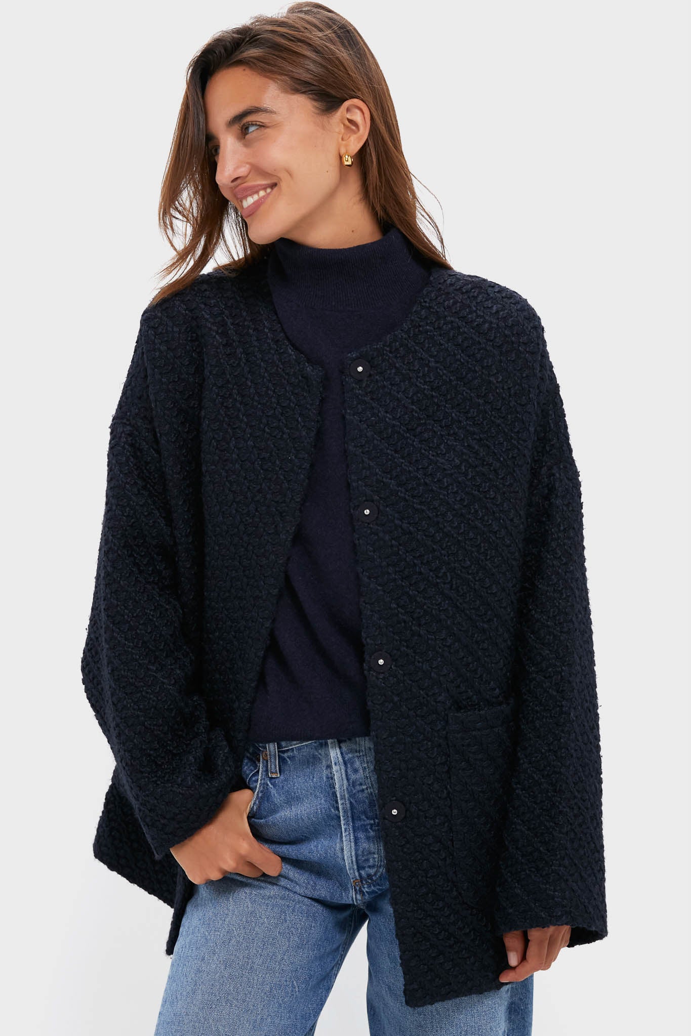 Navy Boucle Barrett Coat