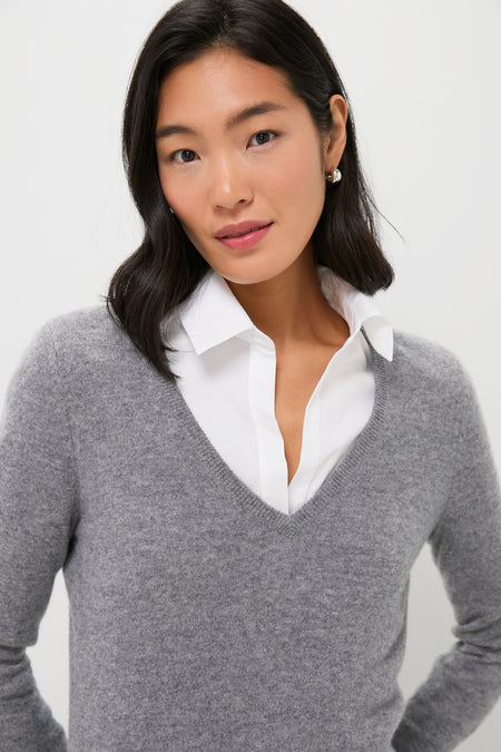 Gray Cashmere V-Neck Sweater
