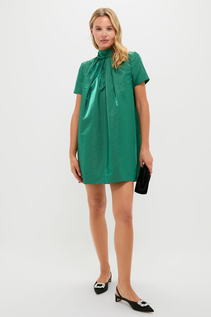 Green Taffeta Embellished Ashton Bow Dress