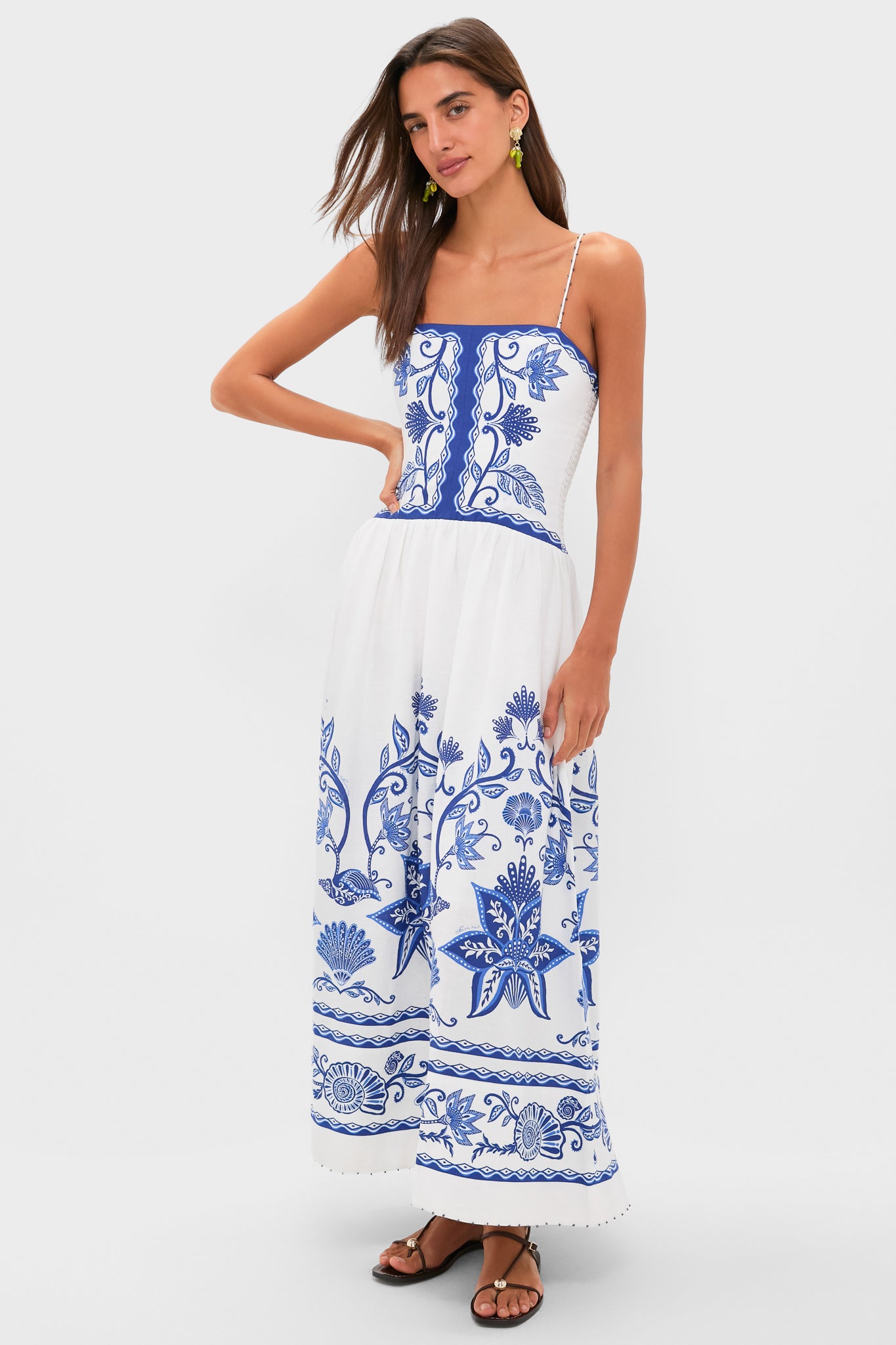 Shell Garden Off-White Sleeveless Midi Dress | Farm Rio Shell Garden Off-White Sleeveless Midi Dress | Farm Rio